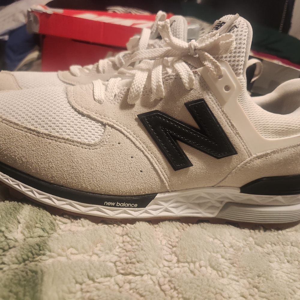 New Balance Cream and Black Athletic Shoes